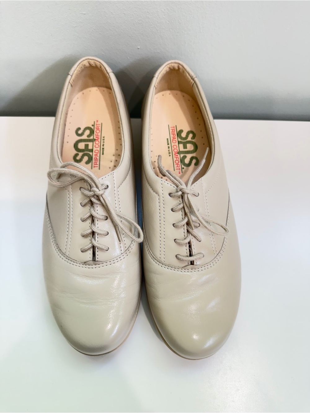SAS Tripad Comfort Shoes Womens 7.5M Beige Leather Lace Up Walking Orthotic USA